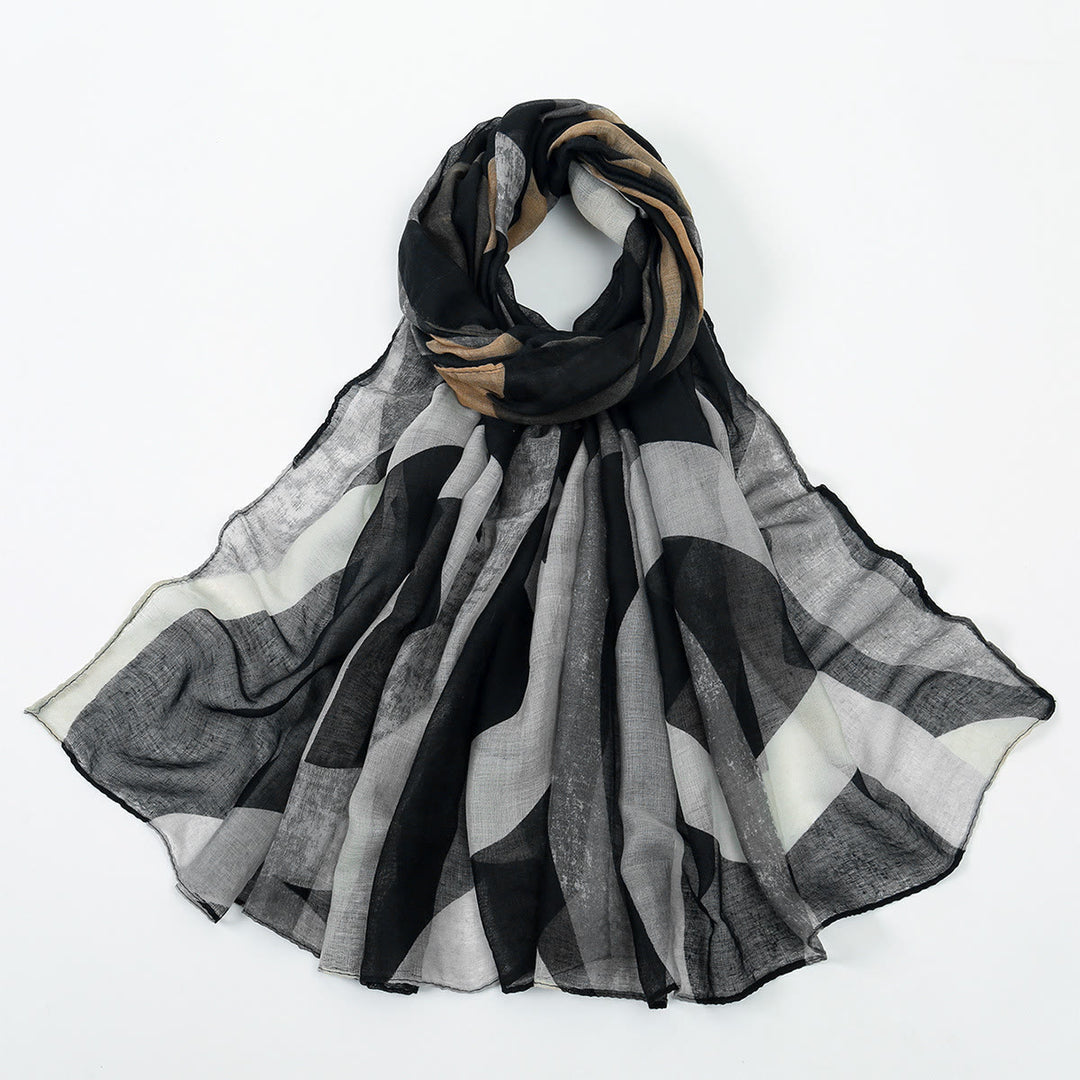 Châle-écharpe/foulard fin multicolore pour femme, protection solaire, idéal pour l'été. - Noir - image 2