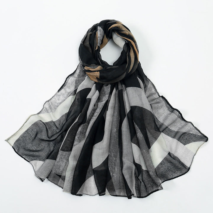 Châle-écharpe/foulard fin multicolore pour femme, protection solaire, idéal pour l'été. - Noir - image 2