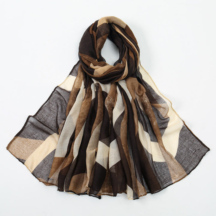 Châle-écharpe/foulard fin multicolore pour femme, protection solaire, idéal pour l'été. - Café - image 3