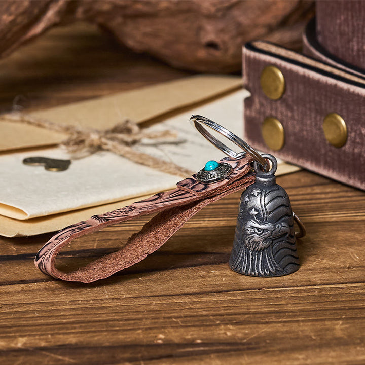 Porte-clés vintage en cuir gaufré avec clochette d'aigle de moto - Style n° 4 - image 7