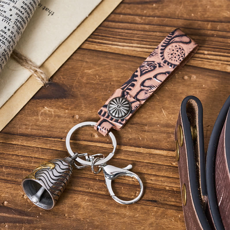 Porte-clés vintage en cuir gaufré avec clochette d'aigle de moto - image 6