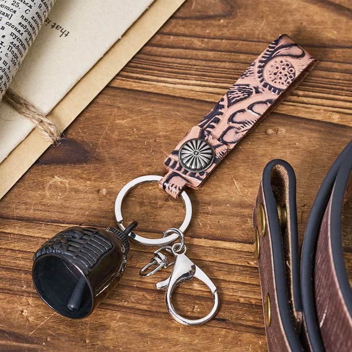 Porte-clés vintage en cuir gaufré avec clochette d'aigle de moto - image 4