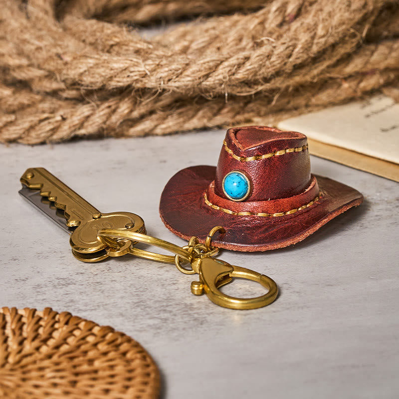 Porte-clés couteau pliant avec pendentif chapeau de cowboy rétro western - image 4