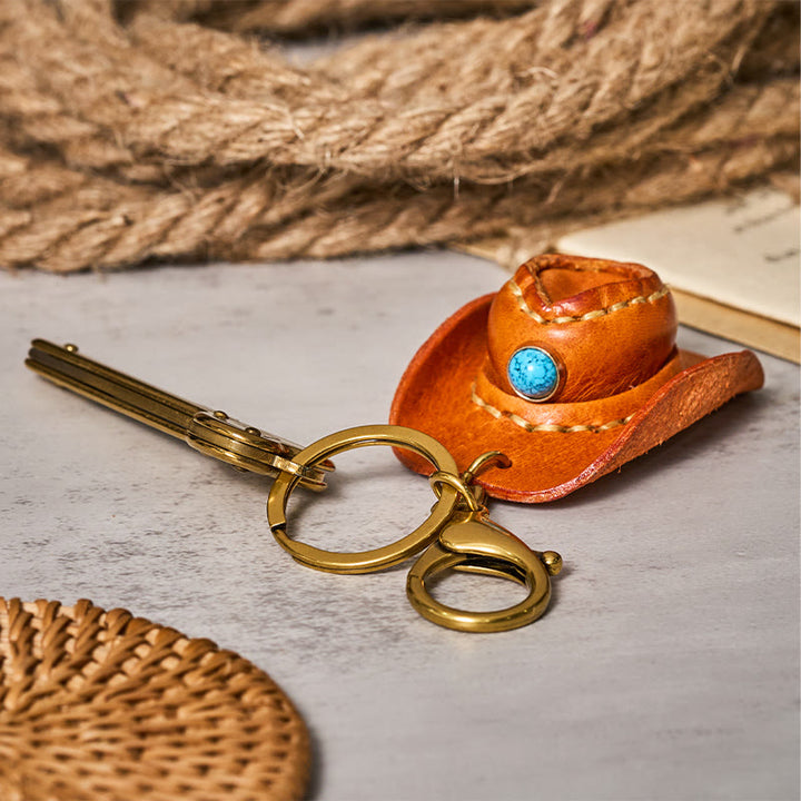 Porte-clés couteau pliant avec pendentif chapeau de cowboy rétro western - image 2