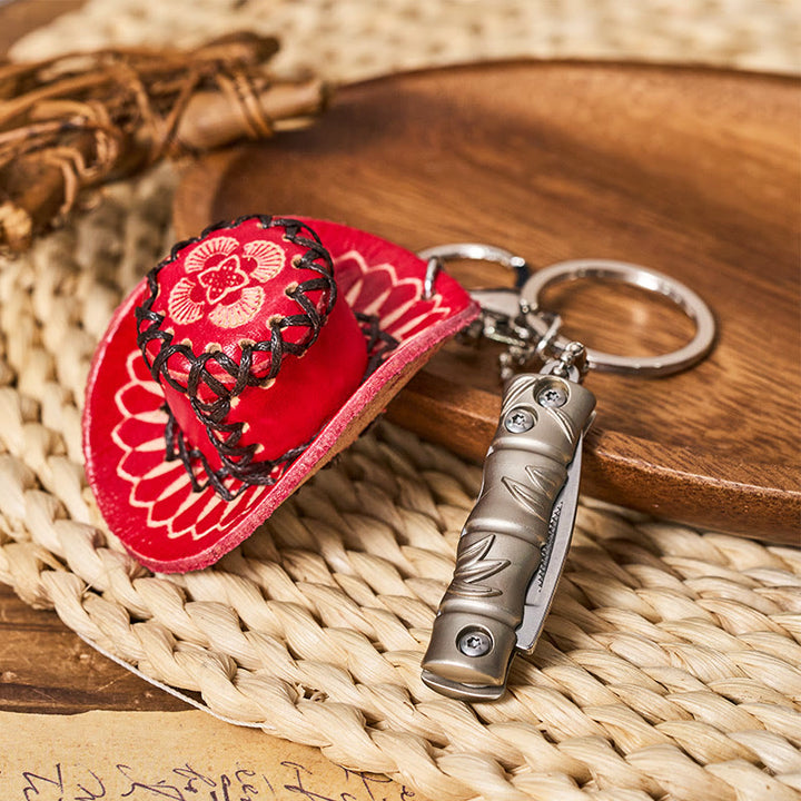Couteau pliant western argenté, pendentif chapeau de cowboy, porte-clés - image 2