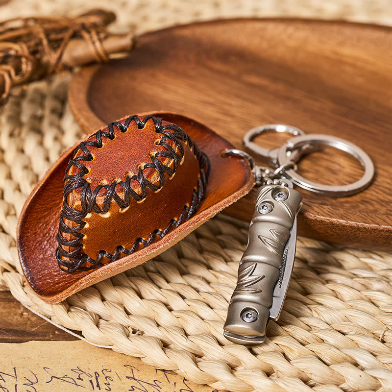 Couteau pliant western argenté, pendentif chapeau de cowboy, porte-clés - image 5