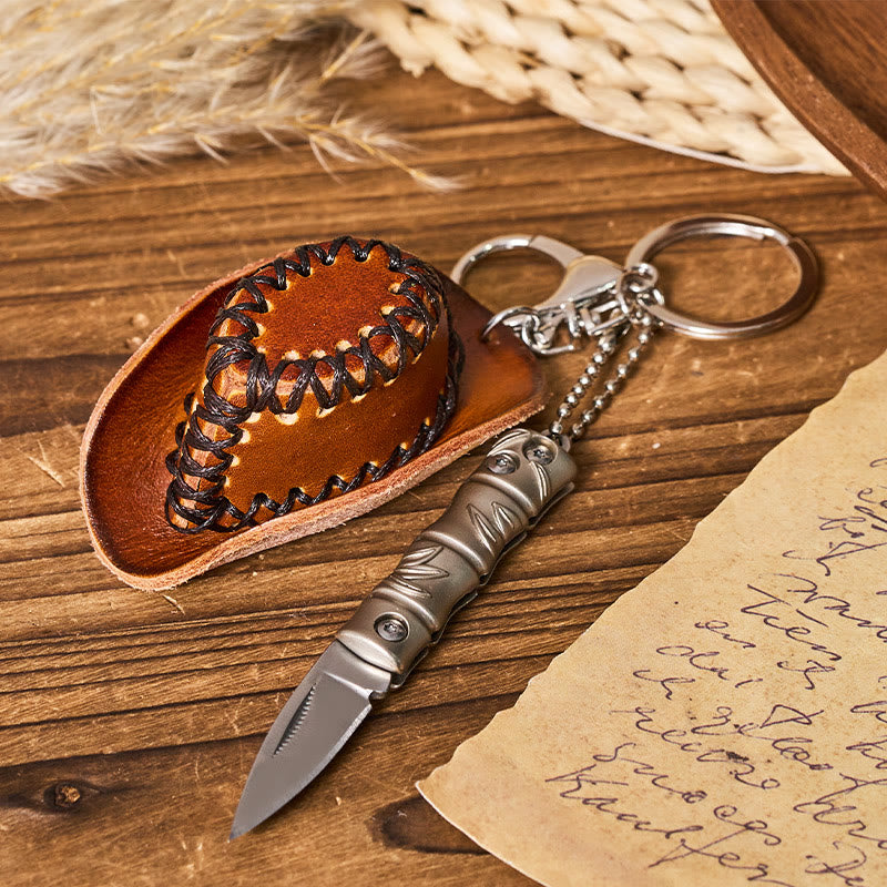 Couteau pliant western argenté, pendentif chapeau de cowboy, porte-clés - Chapeau de cowboy marron - image 4