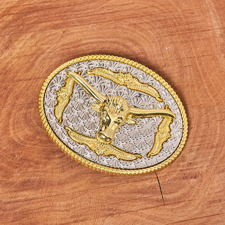 Ceinture en cuir pour homme avec boucle ovale Longhorn Bullhead dorée et argentée - image 1