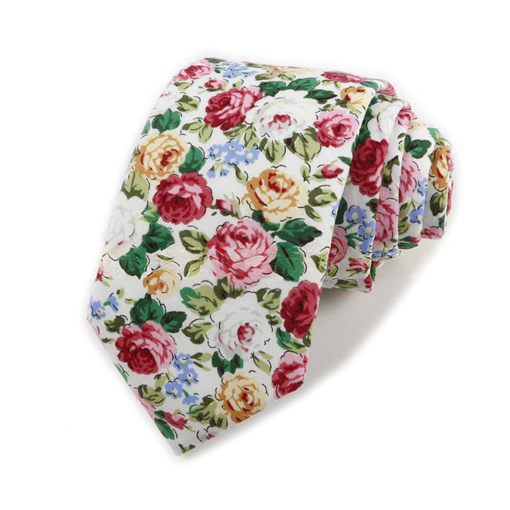 Cravate élégante vintage en coton imprimé floral pour homme - Style n° 9 - image 9