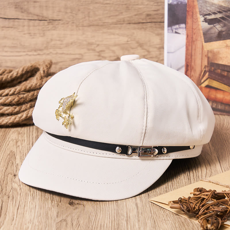 Béret rétro pour femme avec boucle en métal et motif Pégase doré - image 1