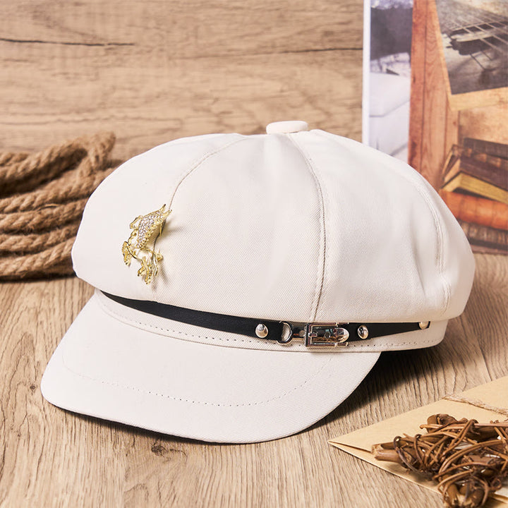 Béret rétro pour femme avec boucle en métal et motif Pégase doré - image 1