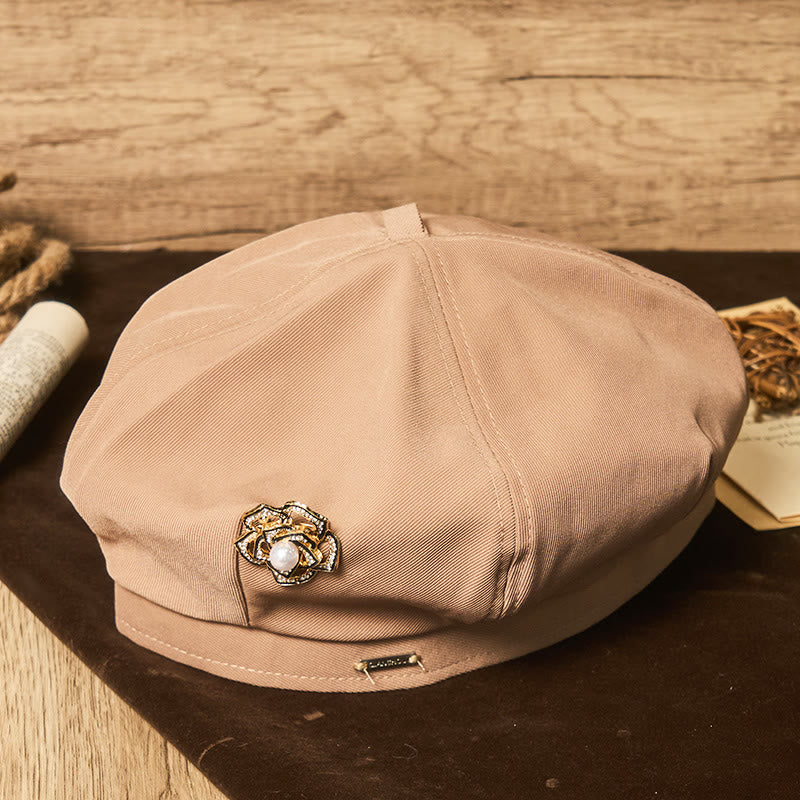 Béret d'été rétro pour femme, noir, rose et perle - Kaki - Réglable (21 5/8"-23 1/4") - image 0