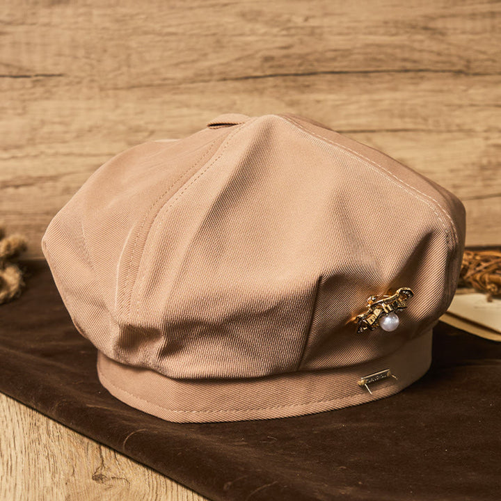 Béret d'été rétro pour femme, noir, rose et perle - image 4