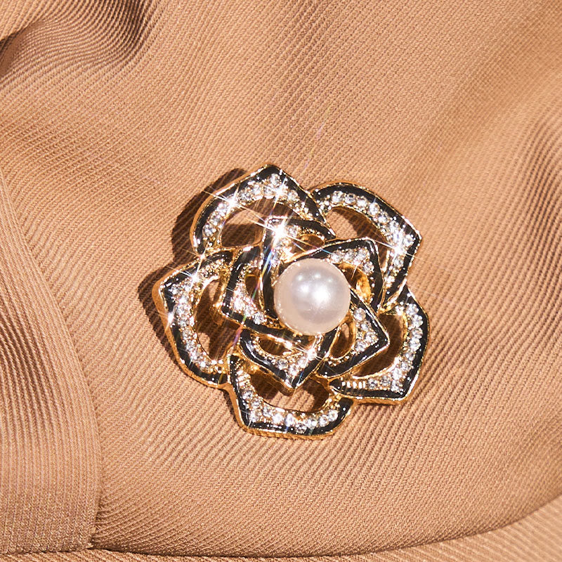 Béret d'été rétro pour femme, noir, rose et perle - image 1