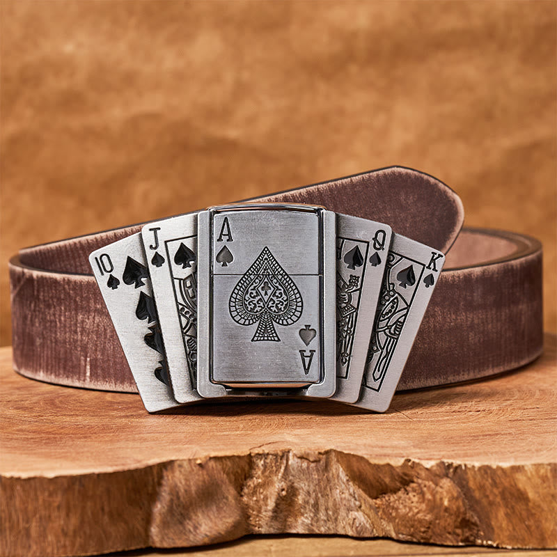Ceinture en cuir pour homme, style poker, avec briquet dissimulé - Poker - Ceinture marron vieillie - 42 - image 8