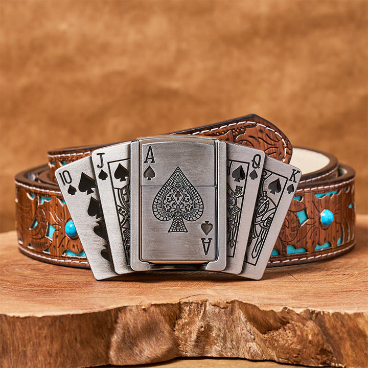 Ceinture en cuir pour homme, style poker, avec briquet dissimulé - Poker - Ceinture turquoise sculptée - 42 - image 6