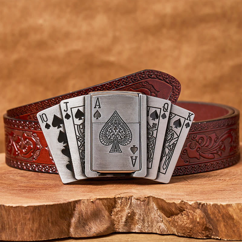 Ceinture en cuir pour homme, style poker, avec briquet dissimulé - Poker - Ceinture sculptée marron - 42 - image 9