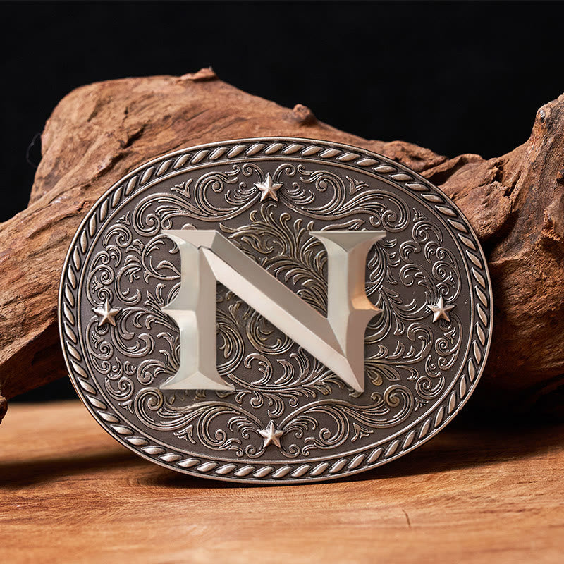 Ceinture en cuir pour homme, intemporelle, personnalisable avec une initiale et boucle argentée - N - Sans ceinture - image 0