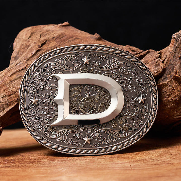 Ceinture en cuir pour homme, intemporelle, personnalisable avec une initiale et boucle argentée - D - Sans ceinture - image 6