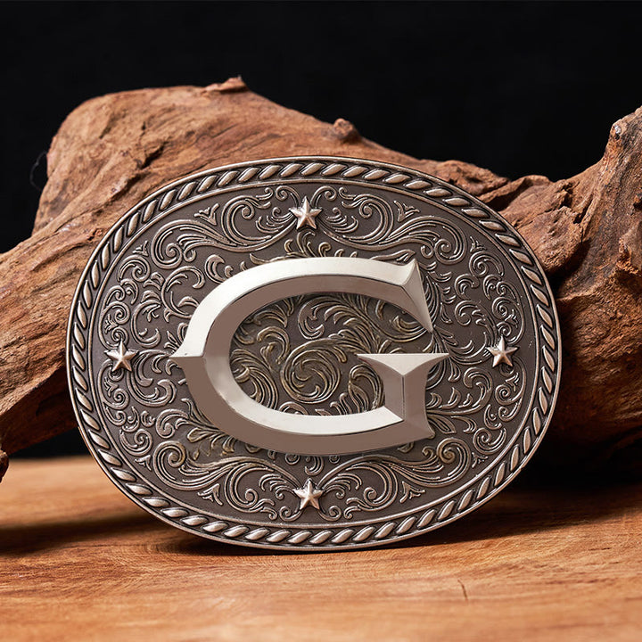 Ceinture en cuir pour homme, intemporelle, personnalisable avec une initiale et boucle argentée - G - Sans ceinture - image 9
