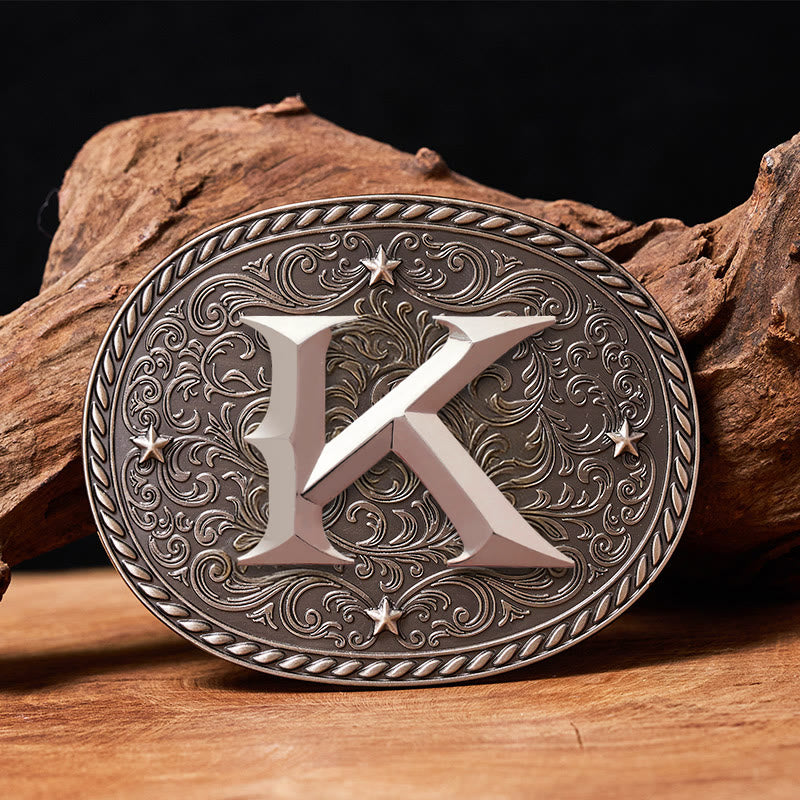 Ceinture en cuir pour homme, intemporelle, personnalisable avec une initiale et boucle argentée - K - Sans ceinture - image 13