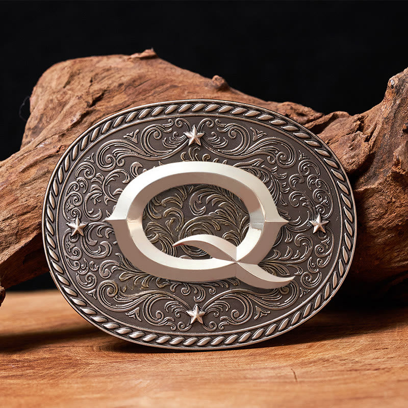 Ceinture en cuir pour homme, intemporelle, personnalisable avec une initiale et boucle argentée - Q - Sans ceinture - image 18
