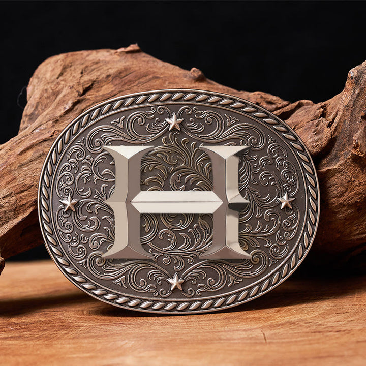 Ceinture en cuir pour homme, intemporelle, personnalisable avec une initiale et boucle argentée - H - Sans ceinture - image 10