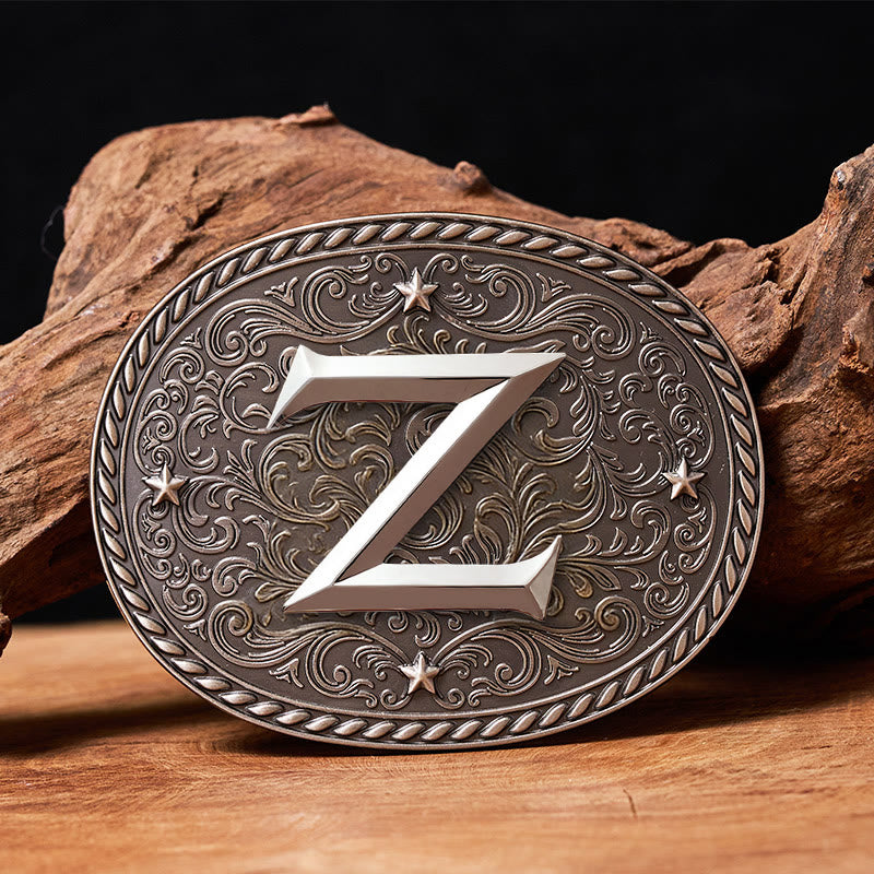 Ceinture en cuir pour homme, intemporelle, personnalisable avec une initiale et boucle argentée - Z - Sans ceinture - image 27