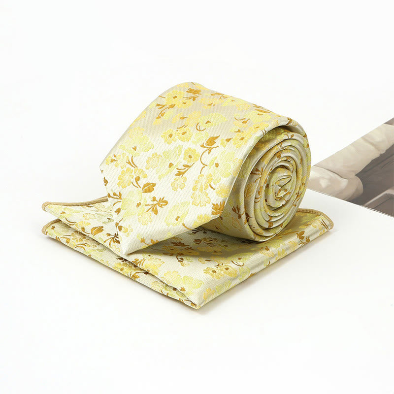 Ensemble cravate et pochette de costume pour homme, motif floral neutre en jacquard - image 5
