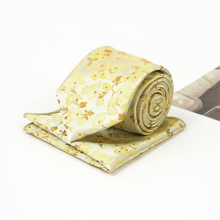 Ensemble cravate et pochette de costume pour homme, motif floral neutre en jacquard - image 5
