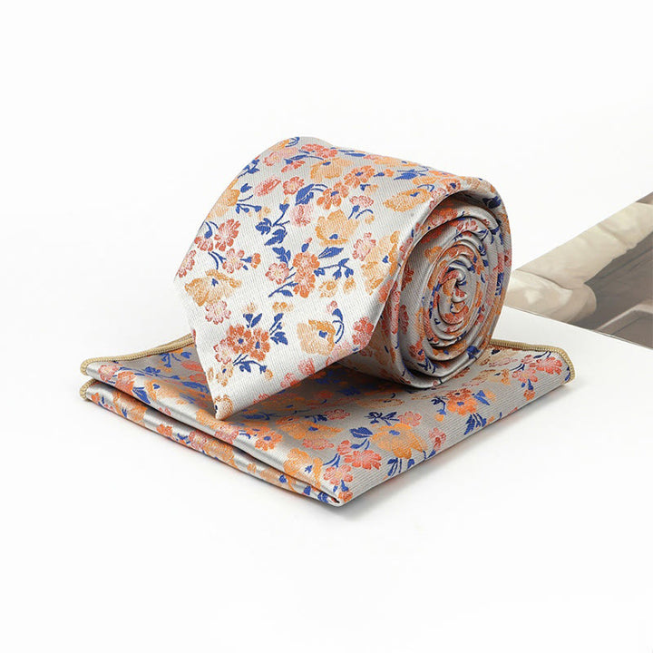 Ensemble cravate et pochette de costume pour homme, motif floral neutre en jacquard - image 3