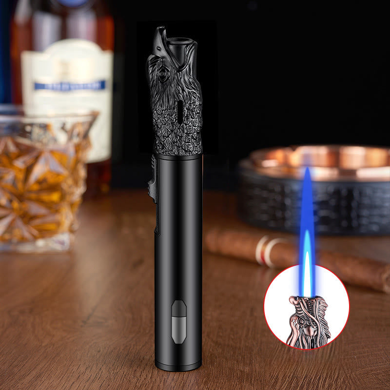 Briquet à butane à flamme droite avec motif tête d'aigle - Noir - image 3