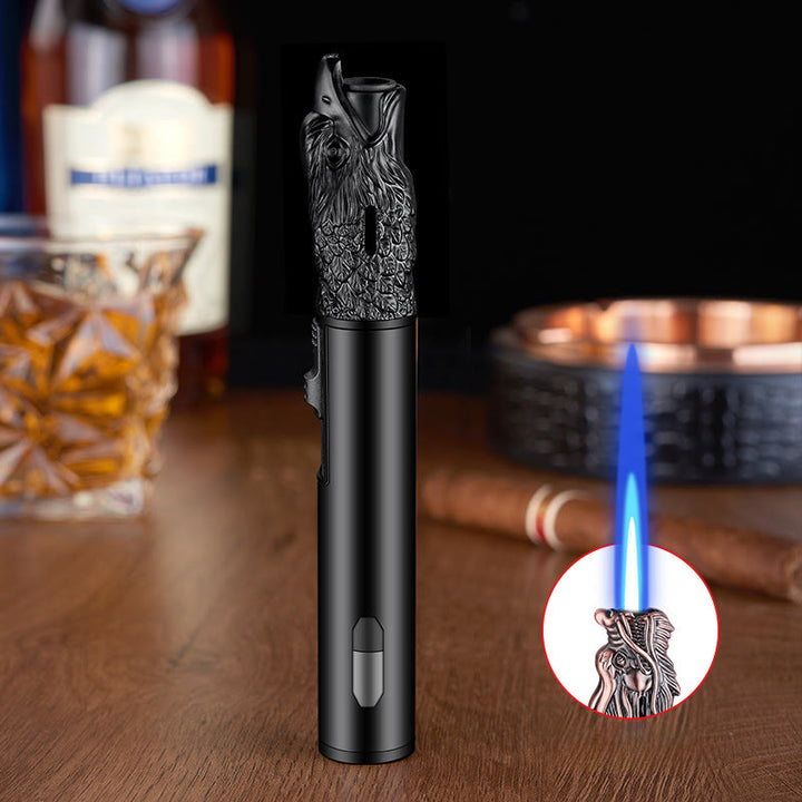 Briquet à butane à flamme droite avec motif tête d'aigle - Noir - image 3