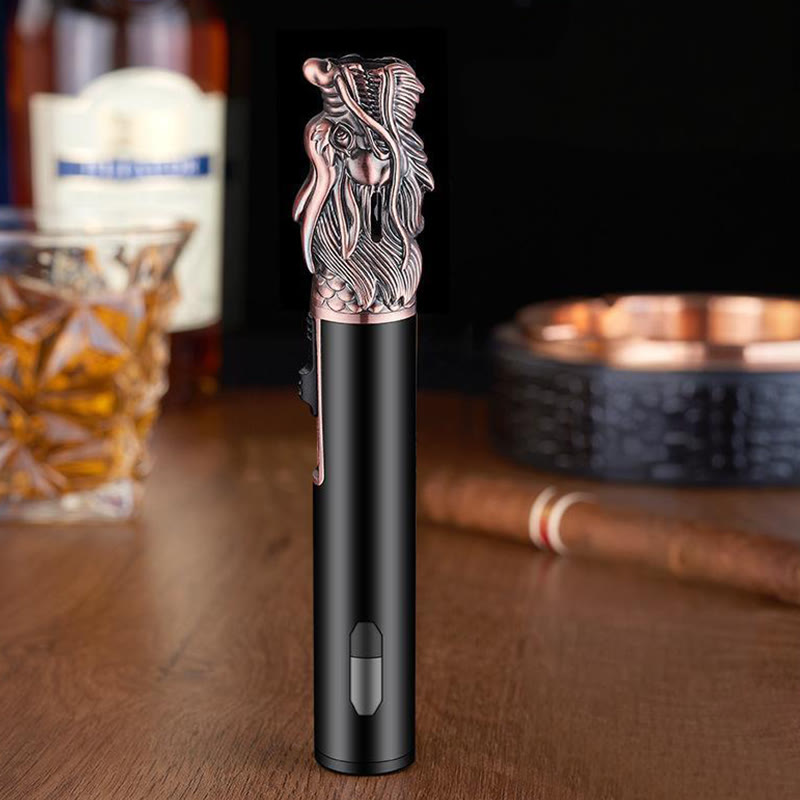 Briquet à butane à flamme droite avec motif tête de dragon - Bronze rouge - image 0