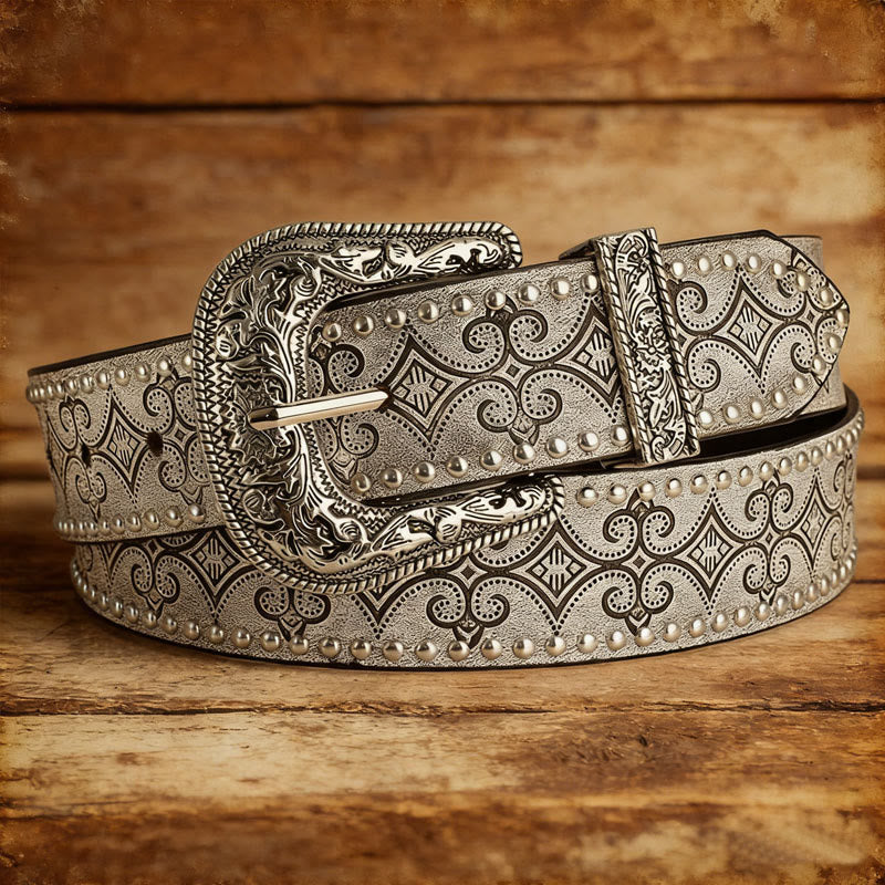 Ceinture en cuir à boucle décorative de style western - Gris - 36 - image 2