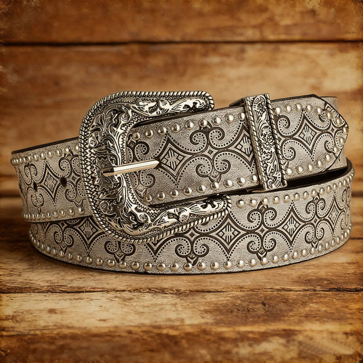 Ceinture en cuir à boucle décorative de style western - Gris - 36 - image 2