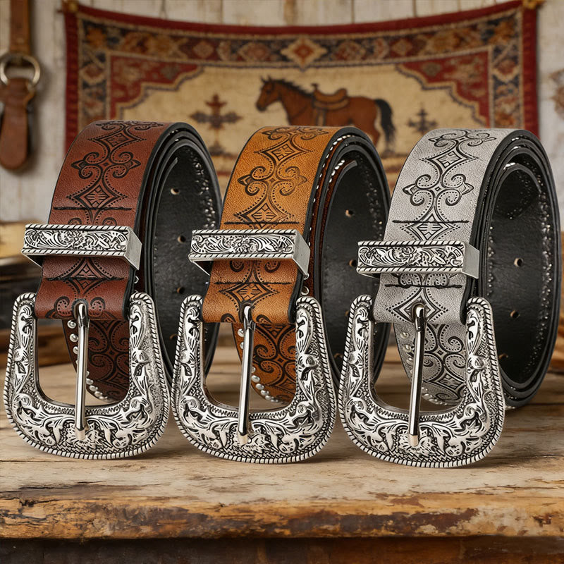 Ceinture en cuir à boucle décorative de style western - image 3