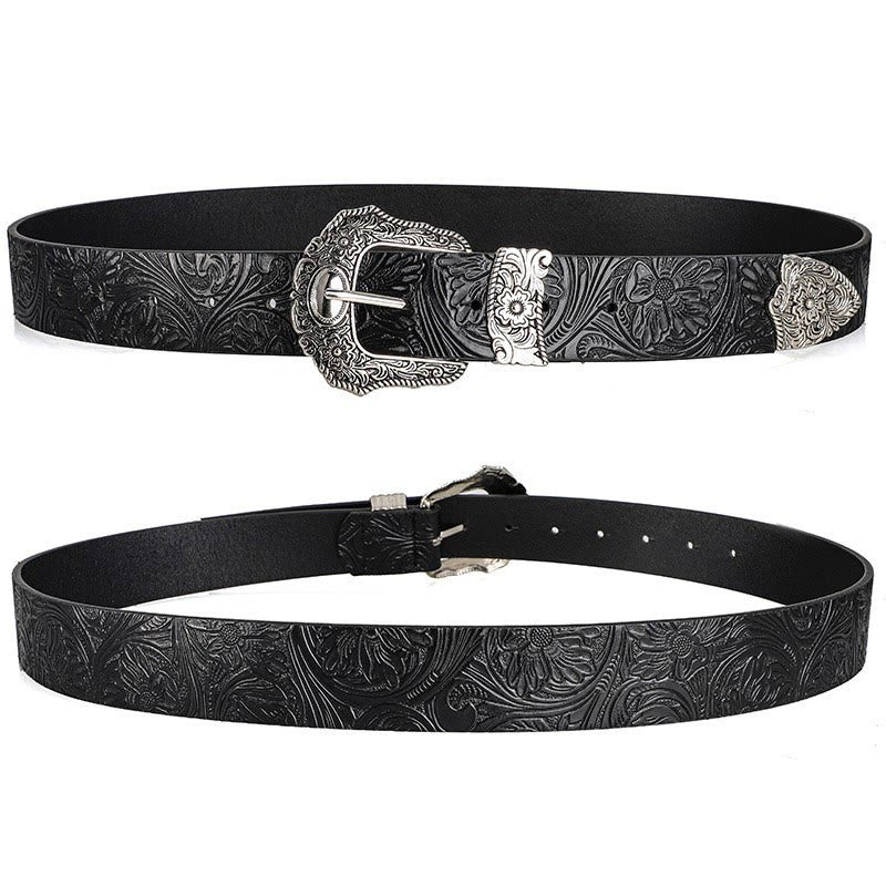 Ceinture en cuir à boucle décorative en relief floral - image 2