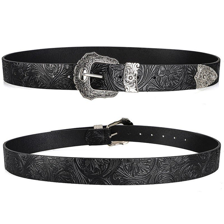 Ceinture en cuir à boucle décorative en relief floral - image 2