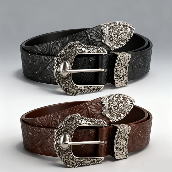 Ceinture en cuir à boucle décorative en relief floral - image 3