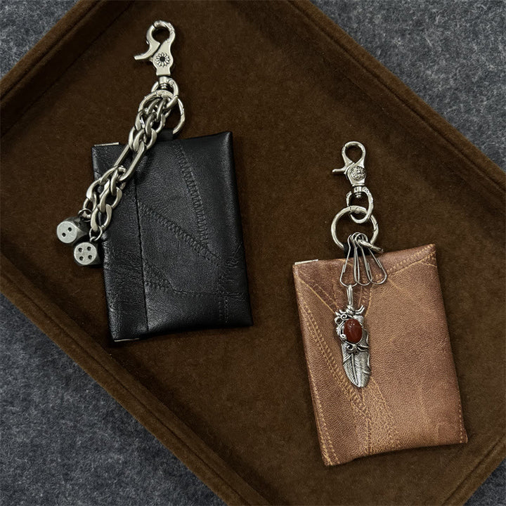 Portefeuille vintage en cuir avec pendentif chaîne et porte-cartes - image 0