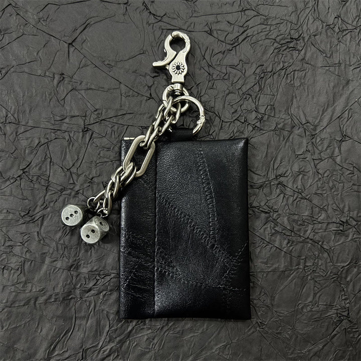Portefeuille vintage en cuir avec pendentif chaîne et porte-cartes - Noir - image 1