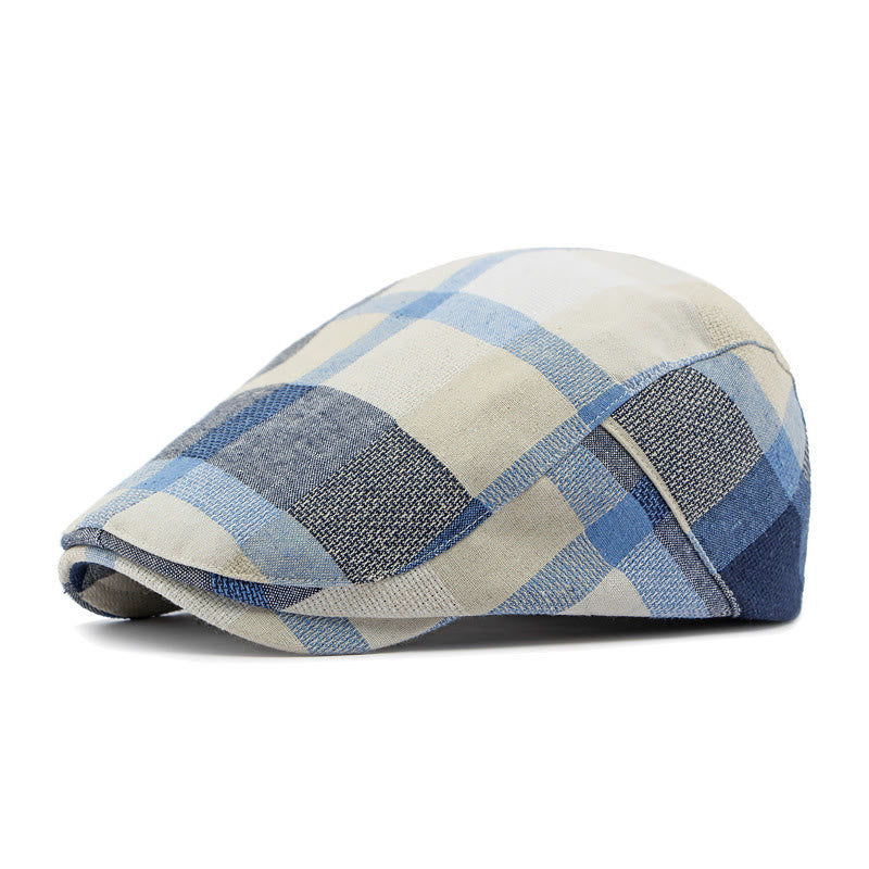 Béret d'été respirant en lin à carreaux - Bleu - Réglable (21 5/8"-23 1/4") - image 7