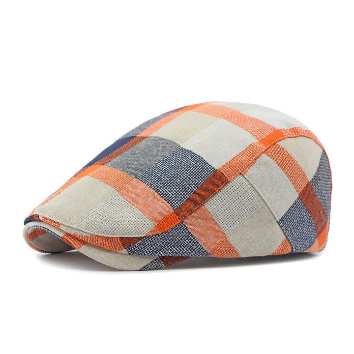 Béret d'été respirant en lin à carreaux - Orange - Réglable (21 5/8"-23 1/4") - image 0