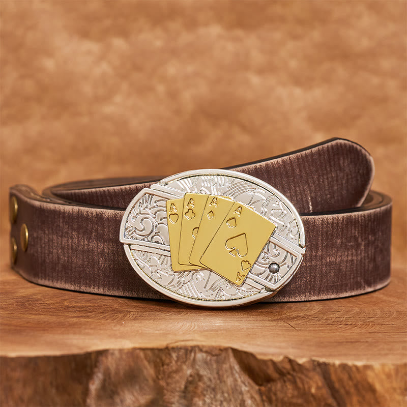 Ceinture en cuir pour homme avec boucle dissimulant un couteau pliant de poker doré et argenté (à monter soi-même). - Longhorn - Ceinture marron vieillie - 42 - image 7