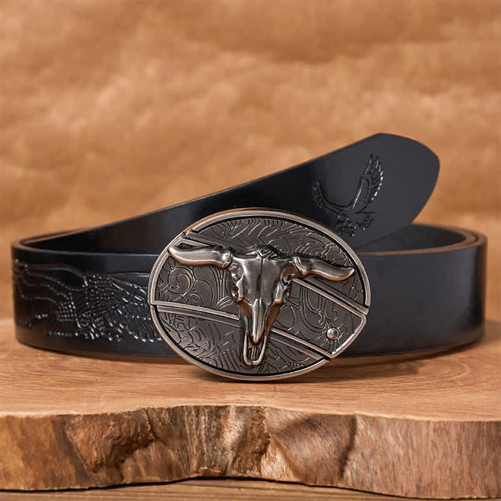 Ceinture en cuir pour homme avec boucle de couteau pliant dissimulé, style rodéo, à monter soi-même. - Longhorn - Ceinture noire à motif aigle en relief - 42 - image 3