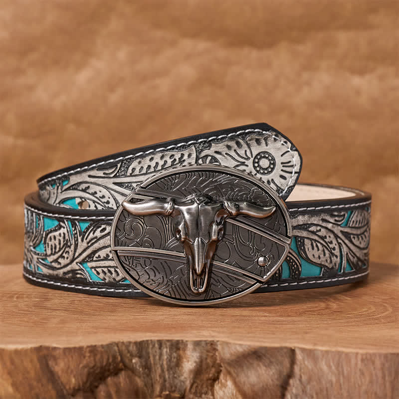 Ceinture en cuir pour homme avec boucle de couteau pliant dissimulé, style rodéo, à monter soi-même. - Longhorn - Ceinture à fleurs grises - 42 - image 8