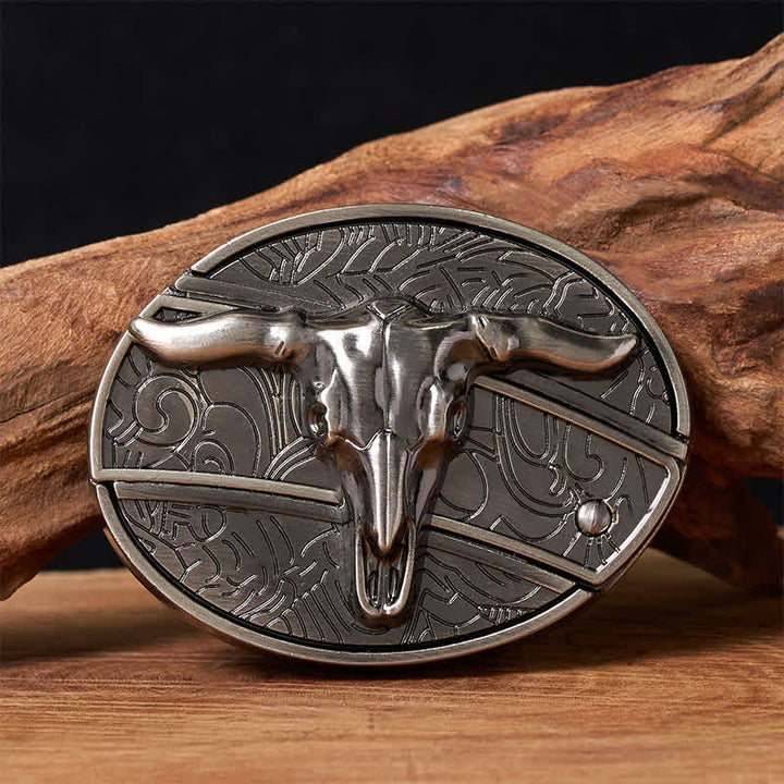 Ceinture en cuir pour homme avec boucle de couteau pliant dissimulé, style rodéo, à monter soi-même. - Longhorn - Sans ceinture - Ceinture non incluse - image 0