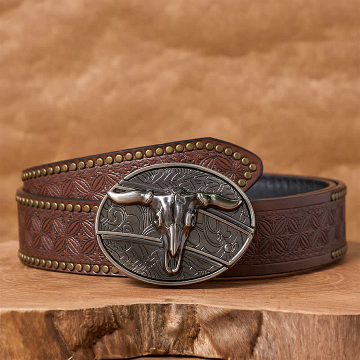 Ceinture en cuir pour homme avec boucle de couteau pliant dissimulé, style rodéo, à monter soi-même. - Longhorn - Ceinture à rivets marron - 42 - image 6