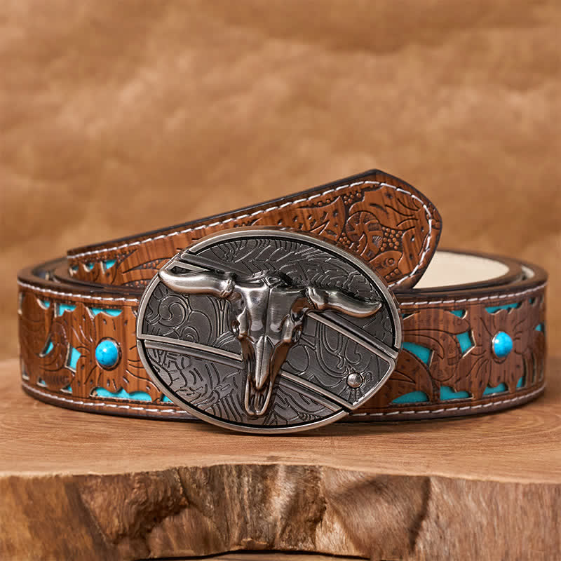 Ceinture en cuir pour homme avec boucle de couteau pliant dissimulé, style rodéo, à monter soi-même. - Longhorn - Ceinture turquoise sculptée - 42 - image 4